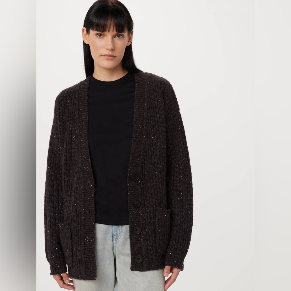 Frank & Oak Sz M Heather Black Merino Wool Alpaca Button Front Knit Cardigan